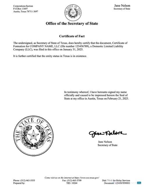 Download USA Texas certificate of fact Word and PDF template Photoshop template